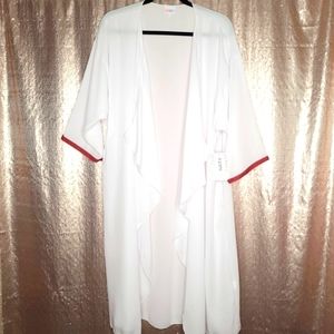 LuLaRoe BNWT L Shirley kimono - white w/ red cuffs